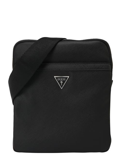 GUESS Skuldertaske 'SAFFIANO ECO CROSSBODY FLAT'  sort / sølv