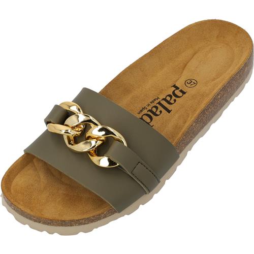 Palado Pantoletter 'Gozo'  guld / mørkegrøn