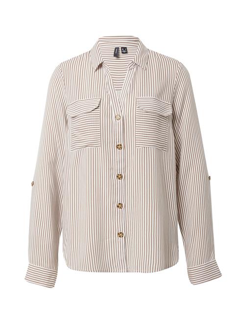 VERO MODA Bluse 'Bumpy'  lysebrun / hvid