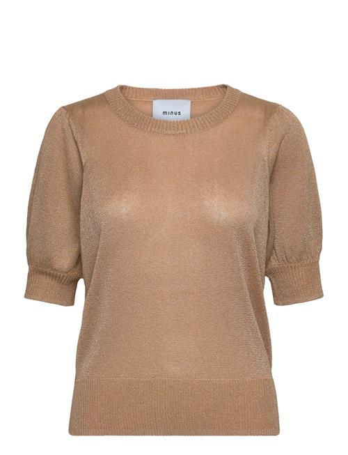 Msliva Puff Sleeve Metallic Knit Pu Minus Beige