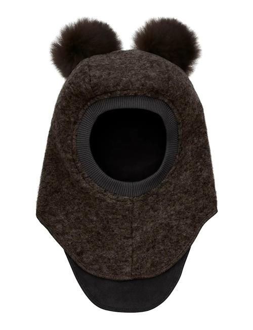 Balaclava Wool Alpaca Pompoms Huttelihut Brown
