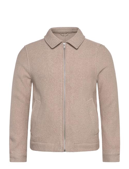 Wool Blend Zip Through Overshirt Lindbergh Beige