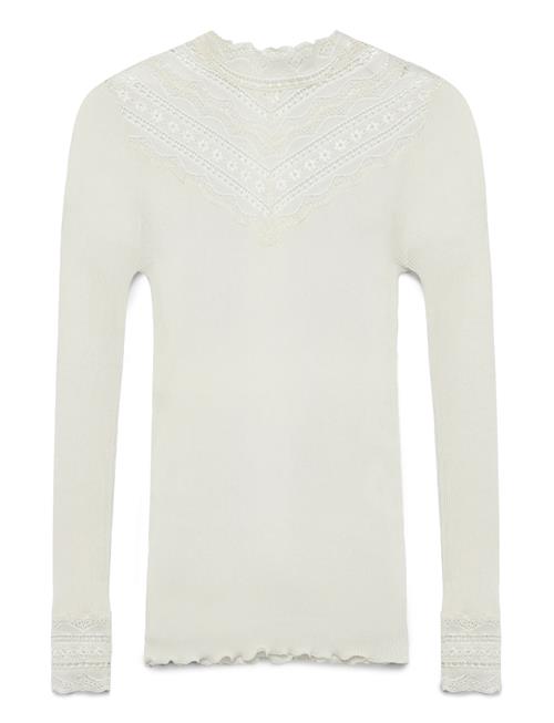 Rwbenita Silk Ls Lace T-Neck T-Shi Rosemunde Cream