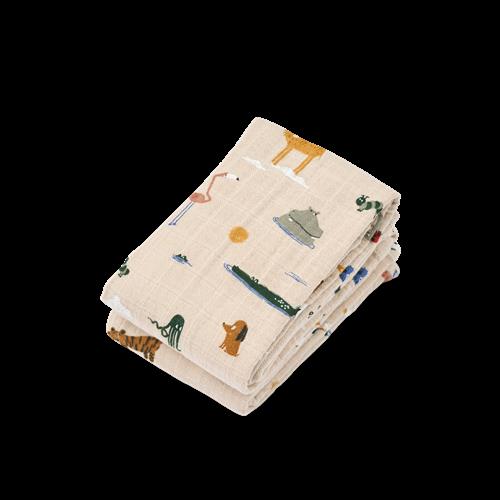 Liewood Lewis Muslin-klud 2-pak Around The World / Sandy  Muslin Cloth 2-pack-OS  Beige  One Size  unisex