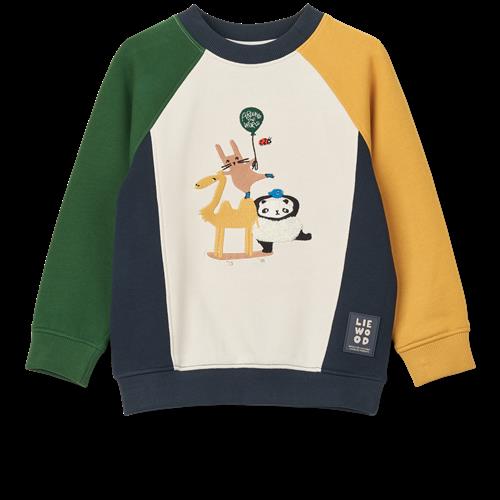 Liewood GOTS Aude Sweatshirt Med Placering Friends / Sandy / Classic Navy Multi Mix  Placement Sweatshirt-110/116 cm  Marineblå  110/116 cm  unisex