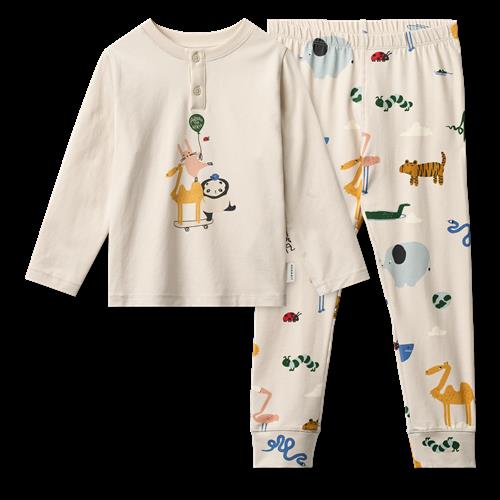 Liewood GOTS Wilhelm Pyjamas-sæt Med Tryk Around The World / Sandy  Printed Pyjamas Set-110/116 cm  Beige  110/116 cm  unisex