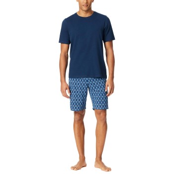 Schiesser Casual Essentials Short Sleeve Pyjama Marine mønster bomuld 3XL Herre