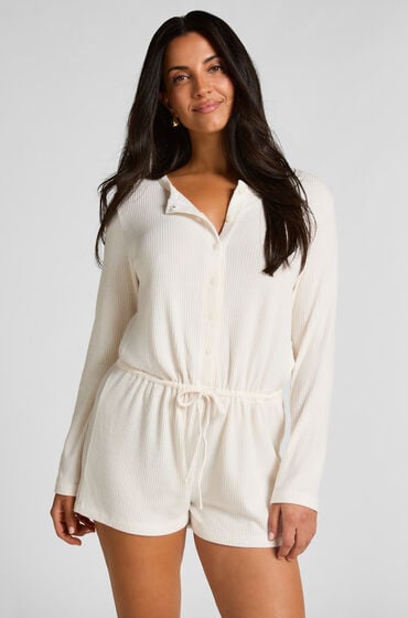 Hunkemöller Onesie-jumpsuit short i jersey rib Hvid