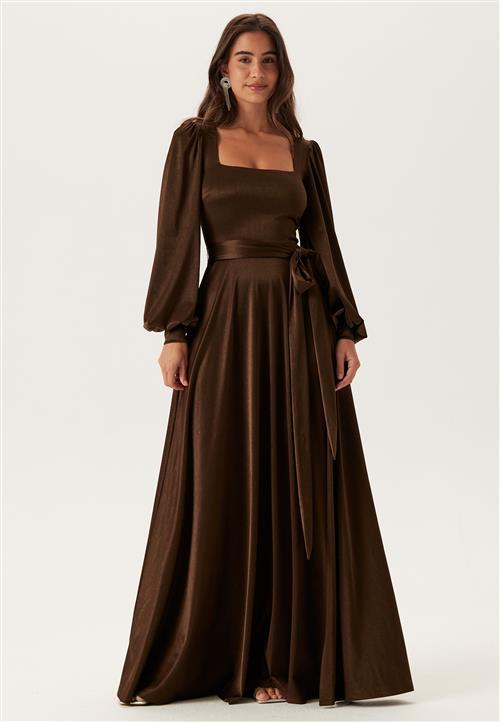 Goddiva Satin Volume Sleeve Maxi Dress
