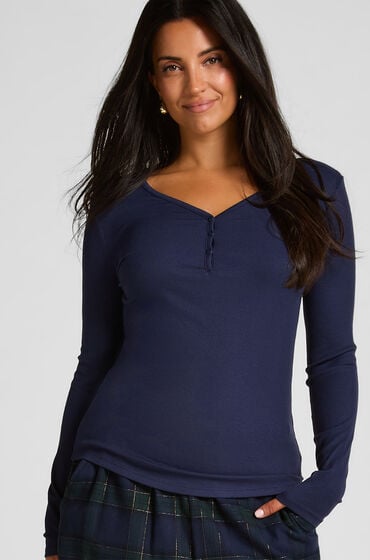 Hunkemöller Langærmet pyjamastop Henley blå