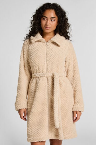 Hunkemöller Badekåbe i fleece med lynlås Hvid