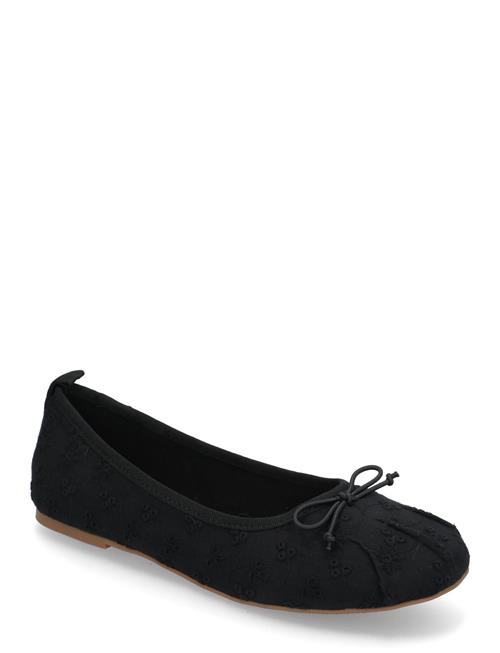 Embroidered Ballet Flats With Bow Mango Black