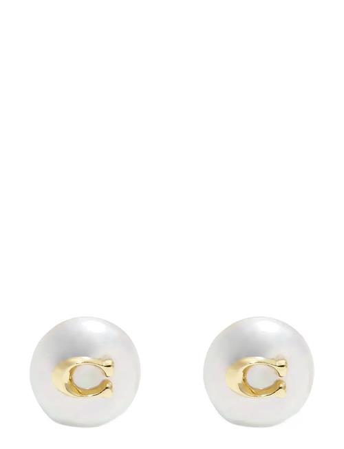 Coach Signature Coin Pearl Stud Earrings Coach Accessories Gold