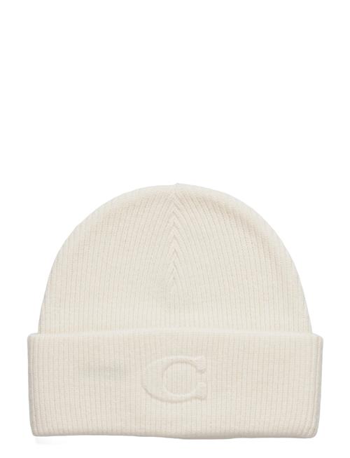 Embossed C Knit Beanie Coach Accessories Cream