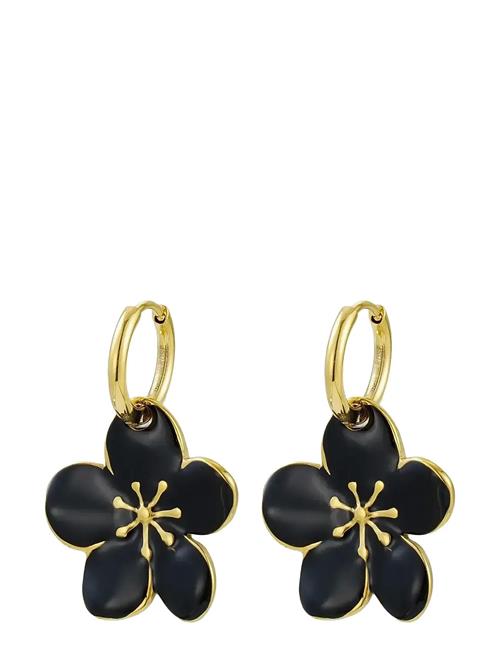 Calista Enamel Earring Black/Gold Bud To Rose Black