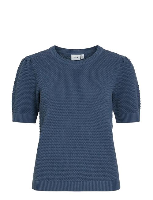 Vidalo O-Neck S/S Knit Top - Noos Vila Blue