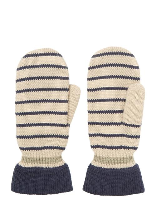 Se Thin Striped Emerald Mittens Becksöndergaard Cream ved Booztlet