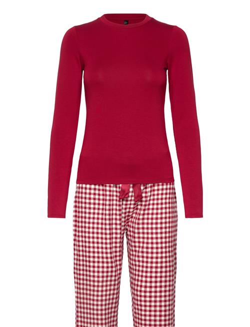 Pj Set Ls Top Twill Check Hunkemöller Red