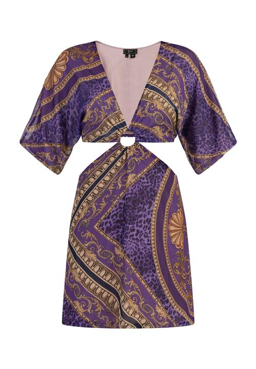 faina Kjole  brun / guld / lilla / sort