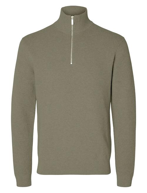 Slhdane Ls Knit Structure Half Zip Noos Selected Green