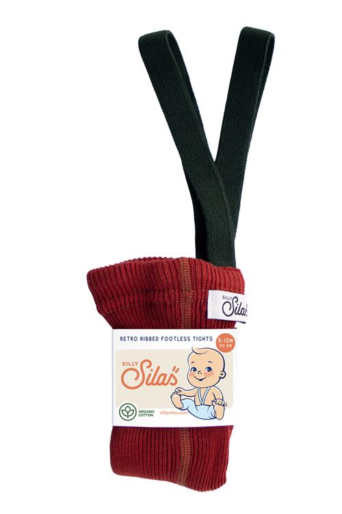 Silly Silas Silly Silas GOTS Fodløse Bomuldsstrømpebukser Med Seler Maple Leaf With Dark Forest Green  Maple Leaf with Dark Forest Green-2-3 Y  Rød  2