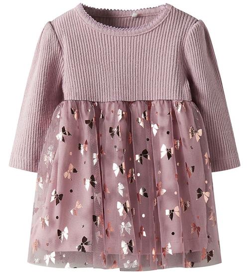 Name It Kjole - Rib/Tyl - NbfRosally - Keepsake Lilac m. Sløjfer