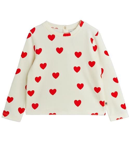 Mini Rodini Bluse - Velour - Hearts - Hvid