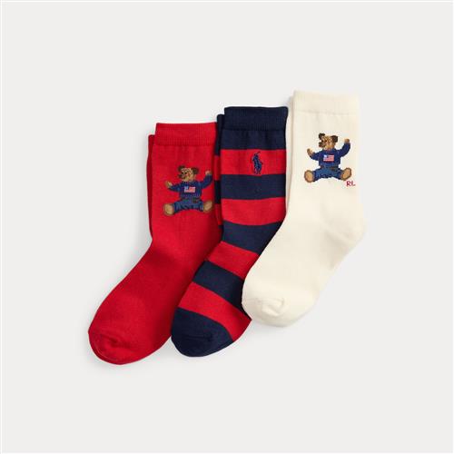 Ralph Lauren Polo Bear 3-pak Crew-strømper Ivory Navy  Ivory Navy 28-31 EU  Rød  28-31 EU  kvinde