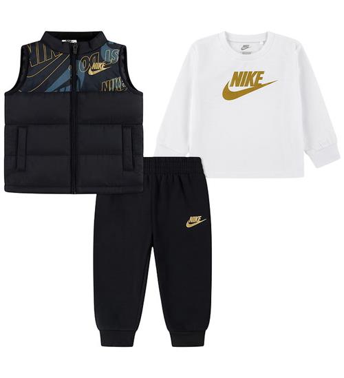Nike Sæt - Dynevest/Bluse/Sweatpants - Sort/Hvid