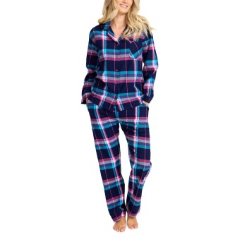 Damella Cotton Flannel Pyjamas Blå/Rosa bomuld X-Large Dame