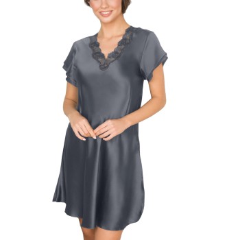 Lady Avenue Pure Silk Nightgown With Lace Grafit silke Small Dame