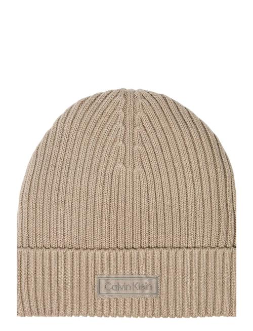 Patch Chunky Rib Cotton Beanie Calvin Klein Beige