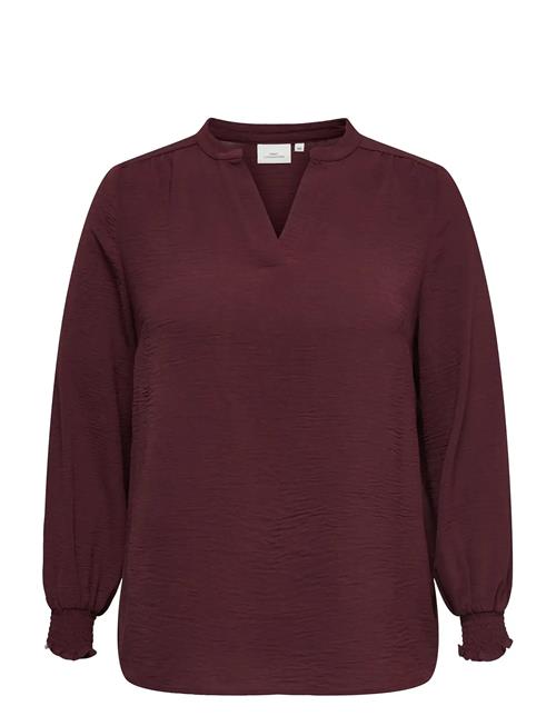 Carmetta Life V-Neck Ls Top Wvn Noos ONLY Carmakoma Burgundy