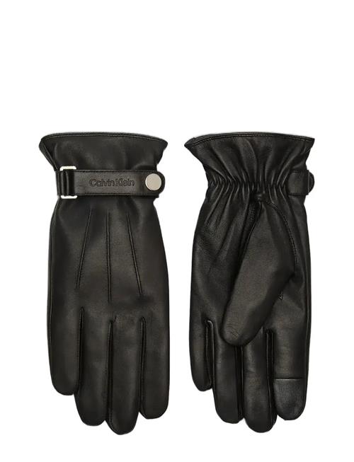 Logo Strap Smooth Leather Gloves Calvin Klein Black