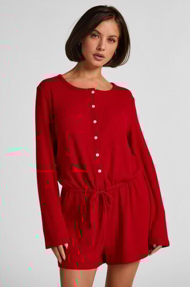 Hunkemöller Onesie-jumpsuit short i jersey rib Rød