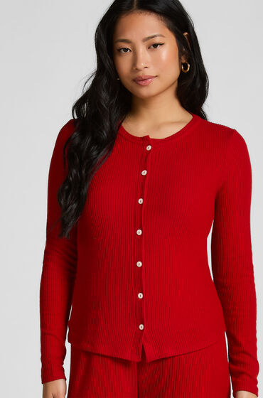 Hunkemöller Ribstrikket Cardigan i Jersey Rød
