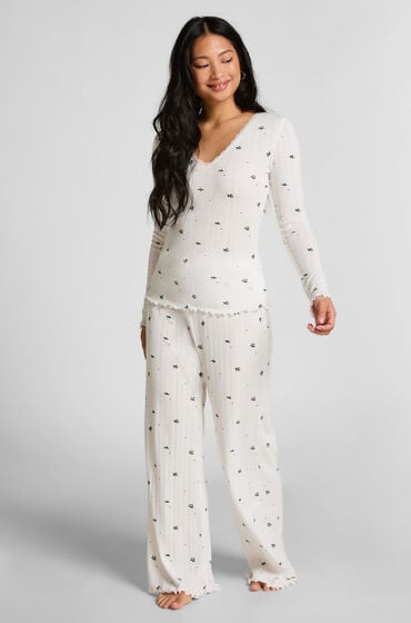 Hunkemöller Pyjamasbukser Pointelle hvid