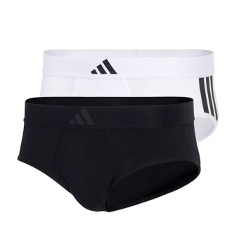 adidas 2P Active Flex Cotton 3 Stripes Brief Hvid/Sort bomuld Medium Herre