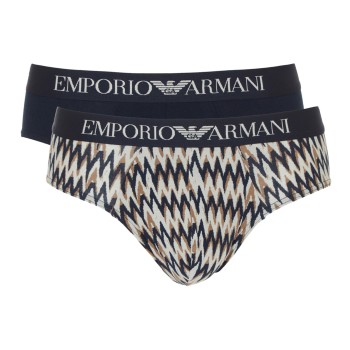 Emporio Armani Armani Cotton Stretch Print Briefs 2P Beige/marine bomuld Large Herre