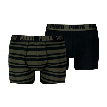 Puma 2P Heritage Stripe Boxer Sort/Grøn bomuld Small Herre