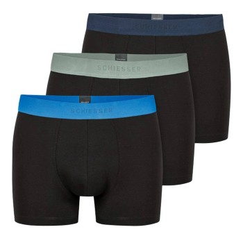 Schiesser 3P 95-5 Organic Cotton Woven Shorts Sort/Blå bomuld X-Large Herre