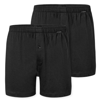 Schiesser 2P Long Boxershorts Sort bomuld Medium Herre