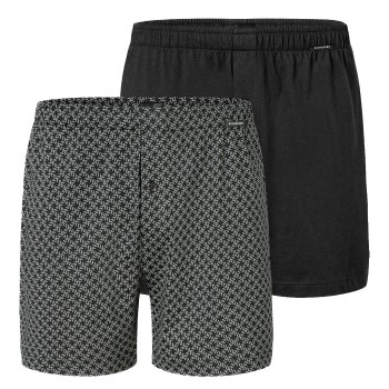 Schiesser 2P Long Boxershorts Sort/Ternet bomuld 5XL Herre
