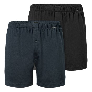 Schiesser 2P Long Boxershorts Sort/Blå bomuld 5XL Herre