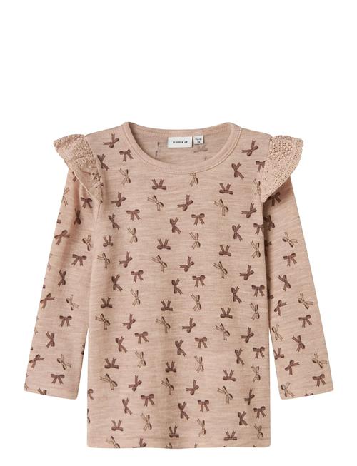 Nmfwang Wool Rib Ls Top Aop W/Flounce Name It Pink