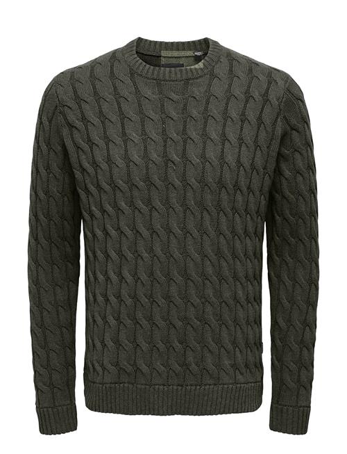 Onskicker Life Reg 3 Cable Crew Knit ONLY & SONS Khaki