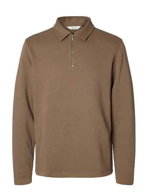 Slhmarc Rib Ls Polo Selected Brown