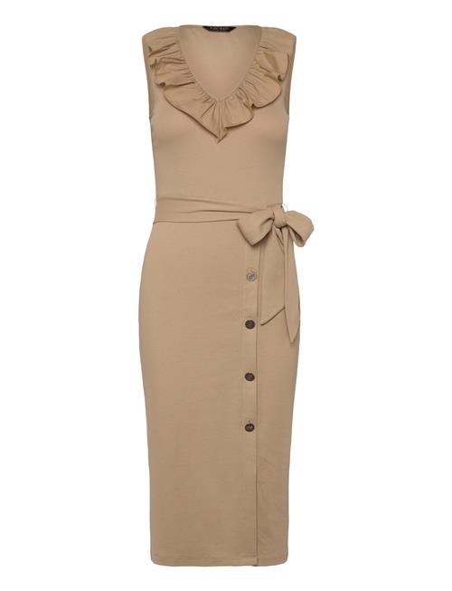 Button-Trim Rib-Knit Sleeveless Dress Lauren Ralph Lauren Beige