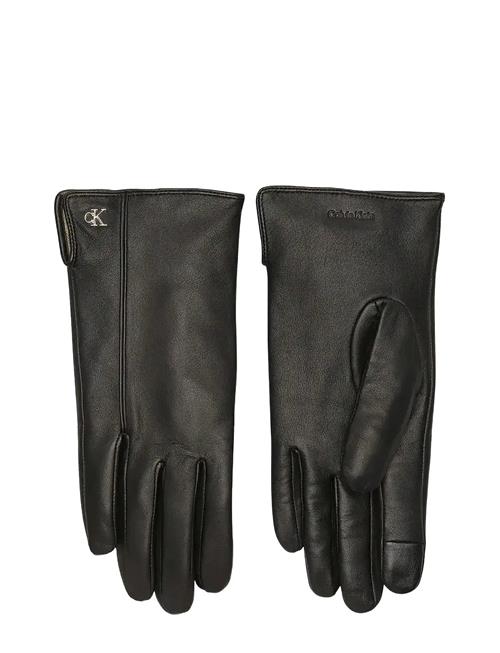 Metal Ck Leather Gloves Calvin Klein Black
