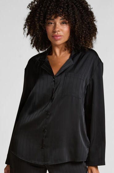 Hunkemöller Satinjakke med nålestriber Sort